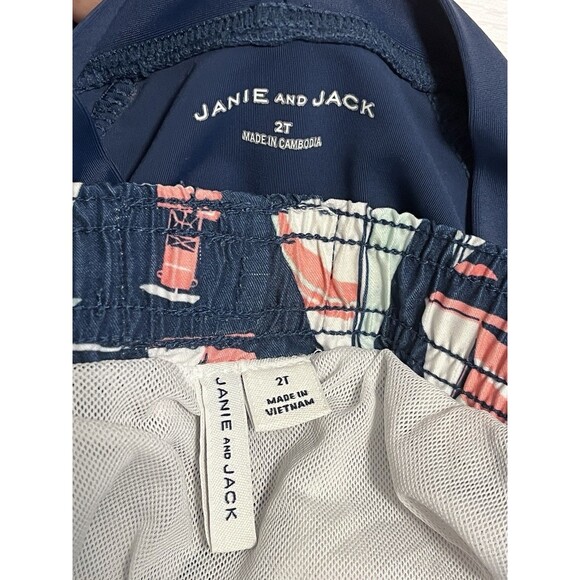 Janie And Jack Boys Swim Trunks Rash Guard Sail Pink Blue Sz 2T - Picture 3 of 9